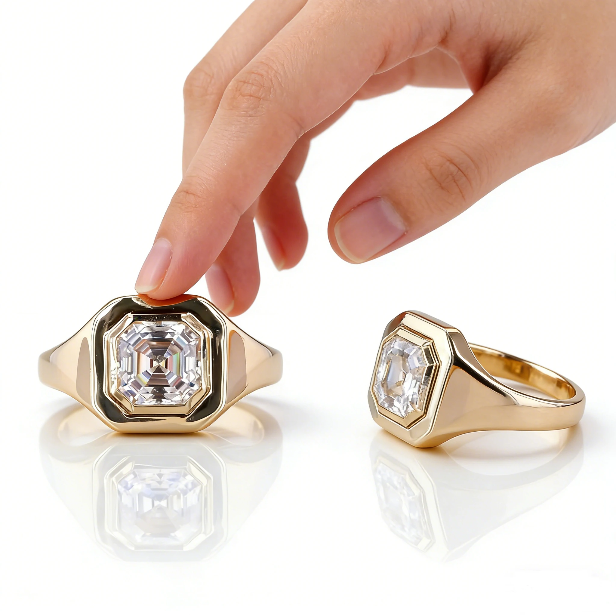 Classic White Zirconn Tail Rings 14K Rose Gold Vintage Jewelry Set For Man & Woman Party Jewelry Anniversary Gift