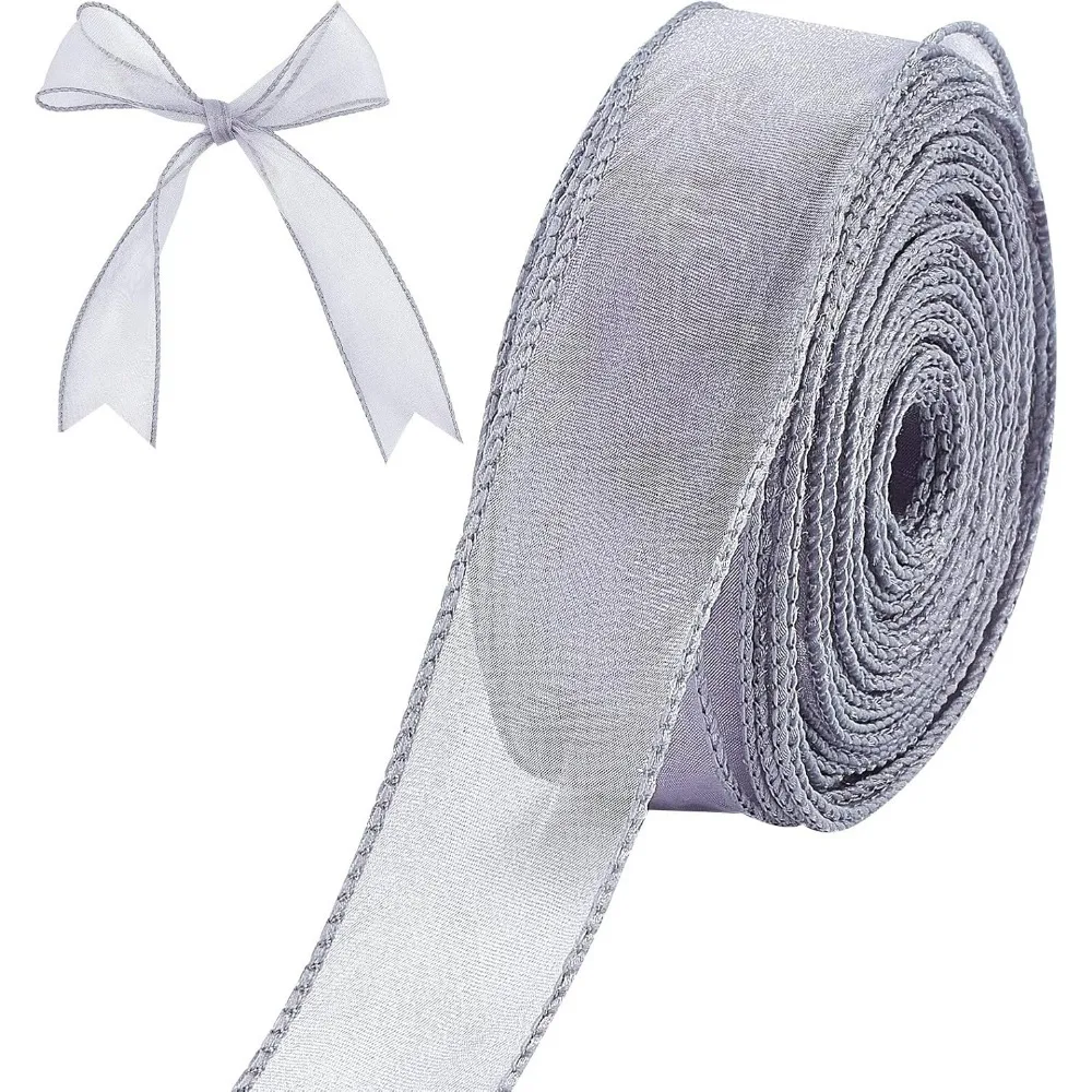 Sheer Organza Ribbon Grey 1.5 Inch x 10.9 Yard/Roll Chiffon Ribbon Gift Wrapping Ribbon Christmas for Wedding Invitations