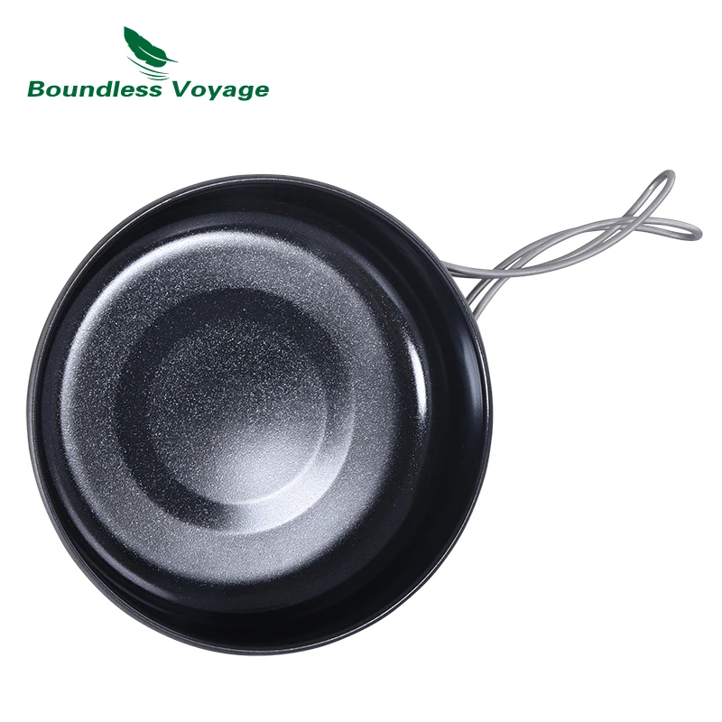 Boundless Voyage Titanium Non-stick Frying Pan with Folding Handle Camping Picnic Skillet Griddle Tableware Plate Dish Bowl
