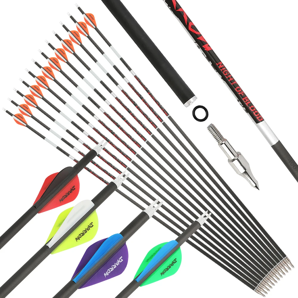 

6 шт., стрела из чистого углеродного волокна для стрельбы из лука ID6,2 мм SP 300-600, стержень 100 зерен, наконечник стрелы, блочный лук, стрельба, охота, тренировочная практика