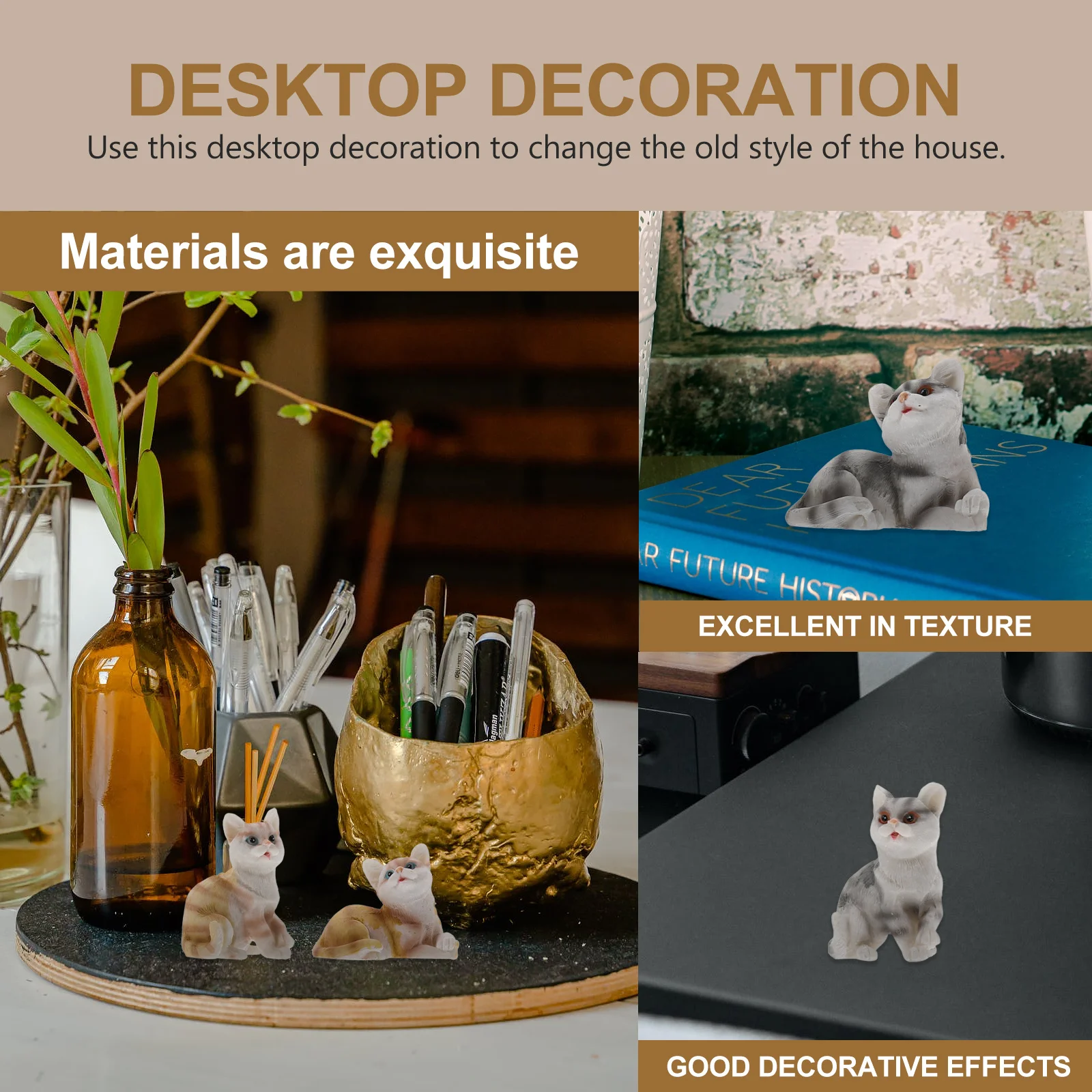 

4pcs Resin Ornament Mini Landscape Cat Desktop Decoration For Home Dollhouse Adornment Simulation Cat Craft Gift
