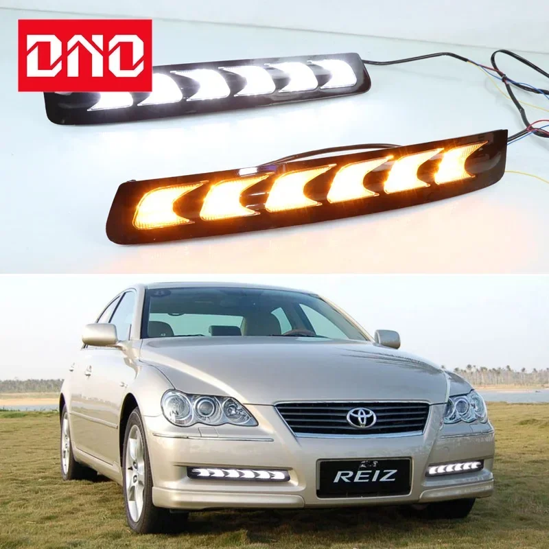 Car LED DRL 12V Daytimes Running Lights For Toyota Mark X 2004 - 2009 Yellow Turn Signal Night Blue Running Lamps Car Foglamp