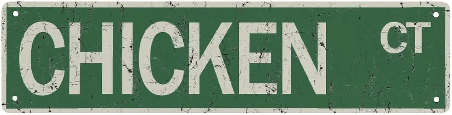 

Дорожный знак Chicken Ct Street Sign Винтажный забавный металлический жестяной знак 4X16 дюймов Настенные украшения