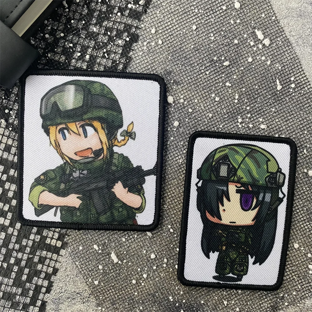 Cute Anime Girl with A Gun Tactical Patch Morale Armband Badge Hook and Loop Military Patches Backpack Hat Accessories Stickers