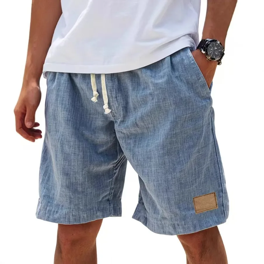 

Summer Men Sweatpants Casual Linen Shorts Fashion Men's Beach Pants Basketball Short Trousers Solid Color Label Sportswear Men