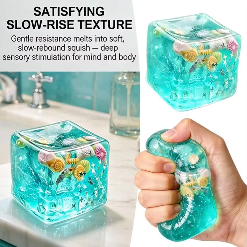Slow Rising Blue Ocean Ice Cube Stress Balls Soft Squishy Square Shape Ocean Squishy Balls Ocean Theme Shell Filled
