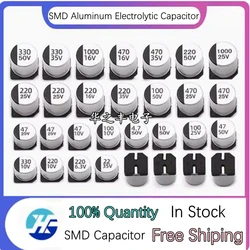 10 pz SMD condensatore elettrolitico in alluminio 6.3V 10V 16V 25V 35V 50V 1UF 2.2UF 4.7UF 10UF 22UF 47UF 100UF 220UF 330UF 470UF 1000UF