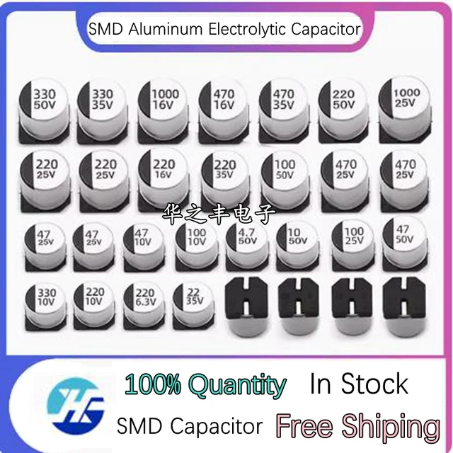 10PCS SMD Aluminiowy kondensator elektrolityczny 6.3V 10V 16V 25V 35V 50V 1UF 2.2UF 4.7UF 10UF 22UF 47UF 100UF 220UF 330UF 470UF 1000UF