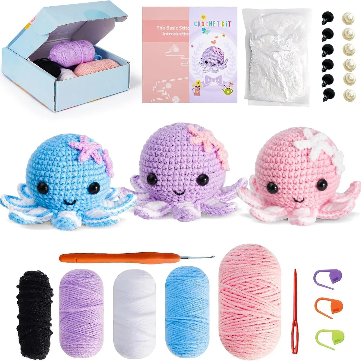 Octopus sery Crochet Kit for Beginners Crochet Starter SET ,DIY Crochet Kit For Beginners,Crocheting Knitting Kit Step-by-Step