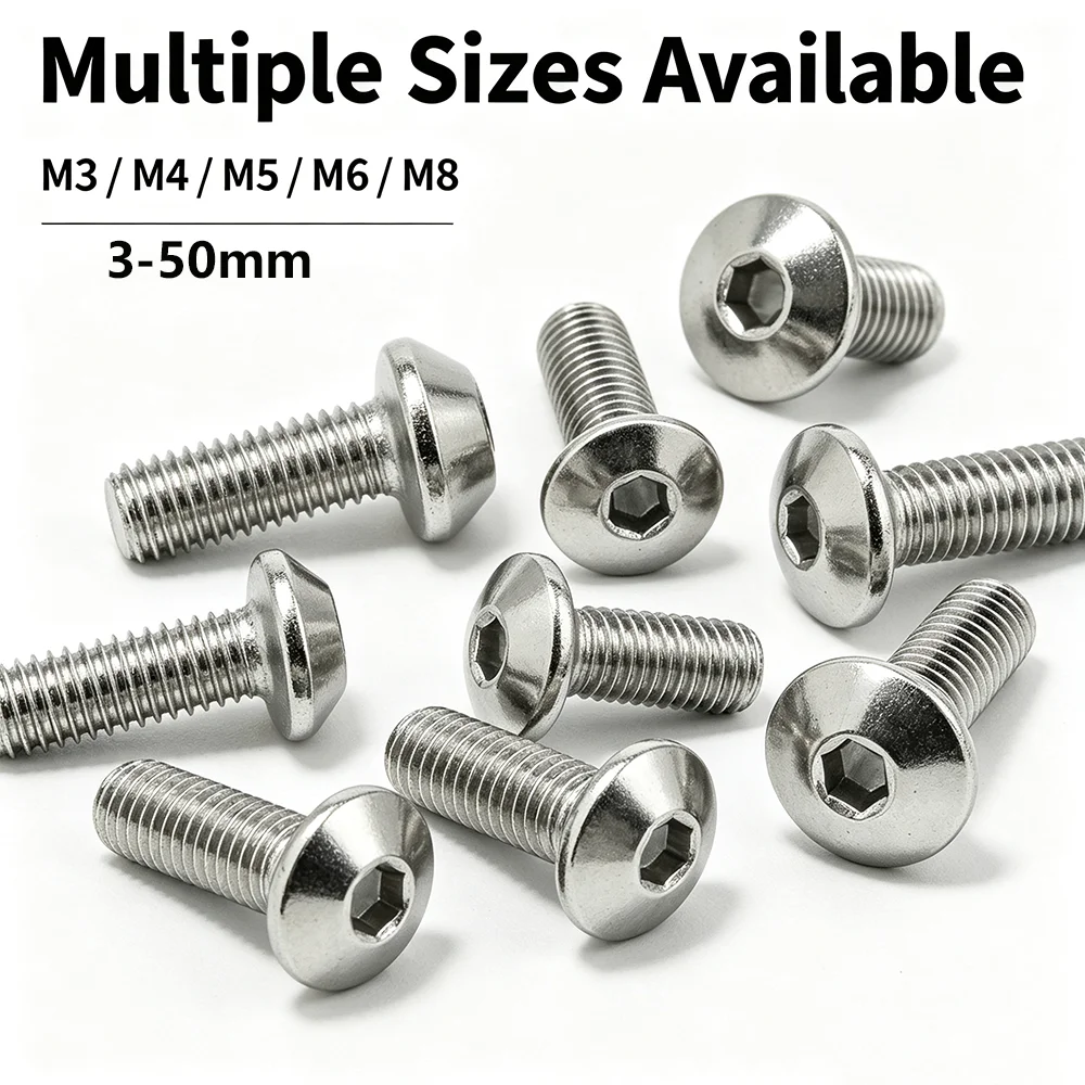 20-50pcs M2 M2.5 M3 M4 M5 M6 Hex Hexagon Socket Button Head Cap Screw M2 M3 M4 M5 M6 M8 M10 Allen Bolts A2-70 Stainless Steel
