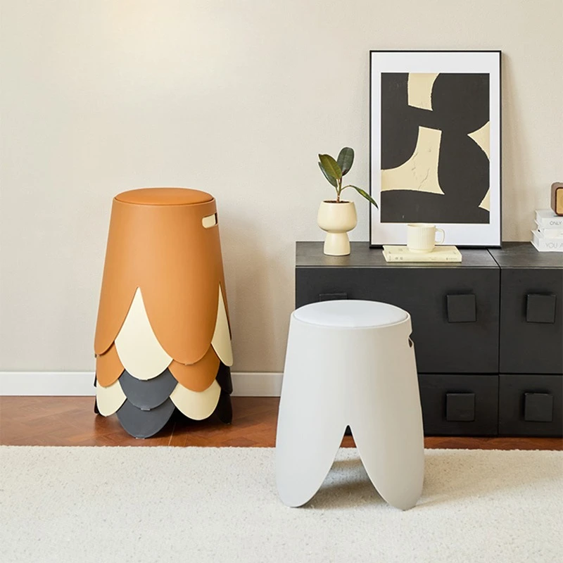 

Nordic Creative Stackable Plastic Dining Stool High-end Simple Thickened Round Stool Spare Upholstered High Stool Furniture FYDS