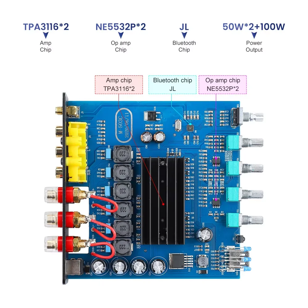 AIYIMA B01 Bluetoothパワーアンプ 2.1サウンドアンプ スピーカー