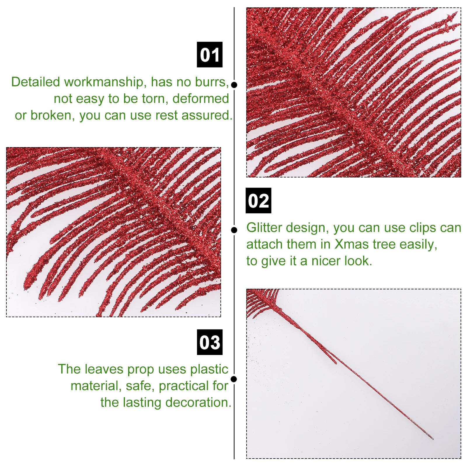 

5 Pcs Christmas Tree Ornaments Garland Decoration Leaves for Decorations Artificial Glitter Plastic Greenery Gold