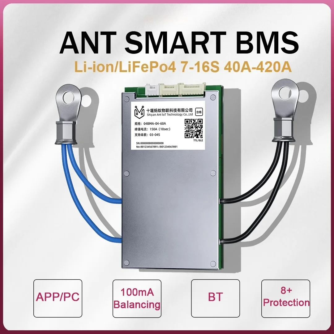 ANT Smart BMS Li-ion Lifepo4 10S 36V 16S 48V 13S 7S 8S 24V 14S Batería 40A 100A 420A para Bicicleta Eléctrica y Scooter con Puerto Común Bluetooth