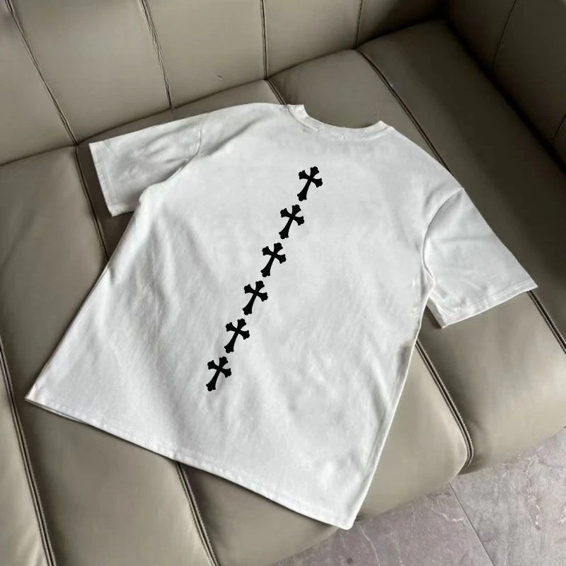 

Американский Ruffian ретро модная хлопковая трендовая высококачественная популярная мужская футболка с крестообразным принтом и коротким рукавом, повседневная свободная футболка большого размера