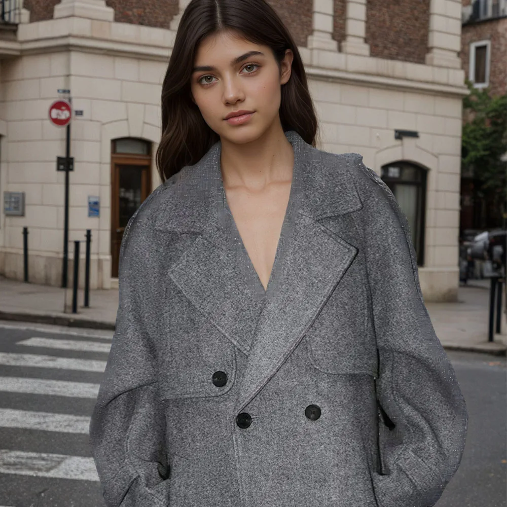 

Winter new women's casual style lapel long sleeved jacket with waist belt double breasted tripper with coat jacket