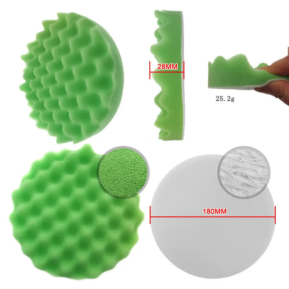 8Pcs 7 "นิ้ว180Mm รถ Buffing Pads ชุดทำความสะอาดฟองน้ำขัดอะแดปเตอร์เจาะบัฟเฟอร์ Polisher ผสมและแว็กซ์