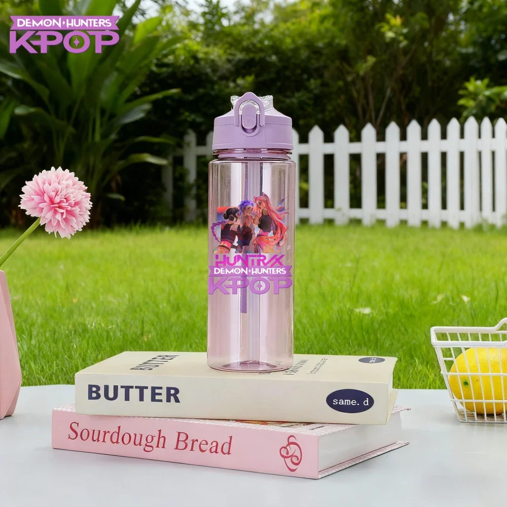 ل KPop شيطان الصيادين 800 مللي الأطفال الكرتون كوب بلاستك أنيمي HUNTR/X شفافة القش زجاجة ماء الهدايا الطرفية