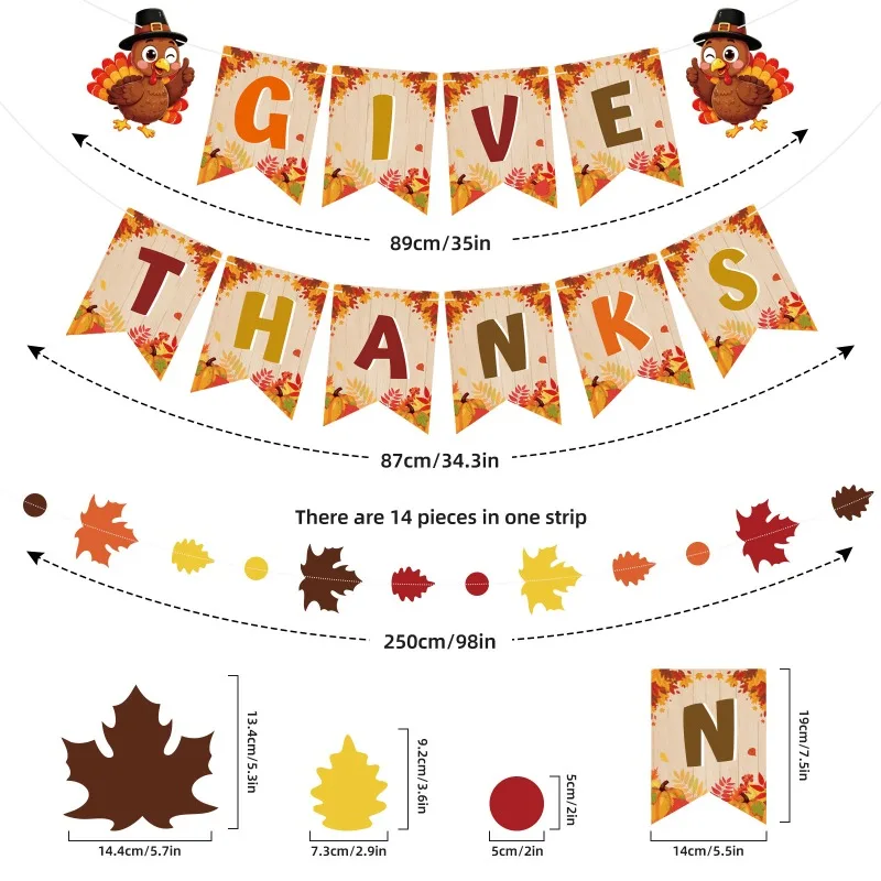 Autumn Thanksgiving Decor Kit Turkey Honeycomb Ornaments Maple Leaf Decorations For Holiday Party Venue Arrangement