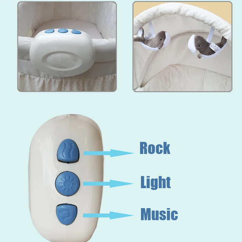 Children Rocking Bedside Bassinet - Portable Crib with Lights Sounds and Vibrations