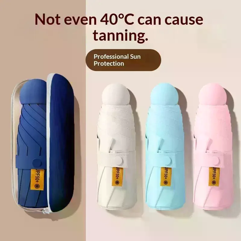 Compact Travel Mini Umbrella Uv Protection Capsule Umbrella 5 Fold Ultra Lightweight Sun Shade Umbrella Portable Manual