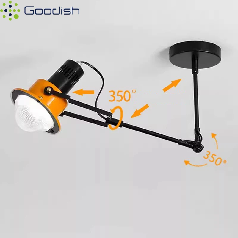 Medieval Vintage Bauhaus LED Ceiling Light Black Yellow Long Pole Rocker Arm Art Lamp for Living Room Home Decoration Chandelier