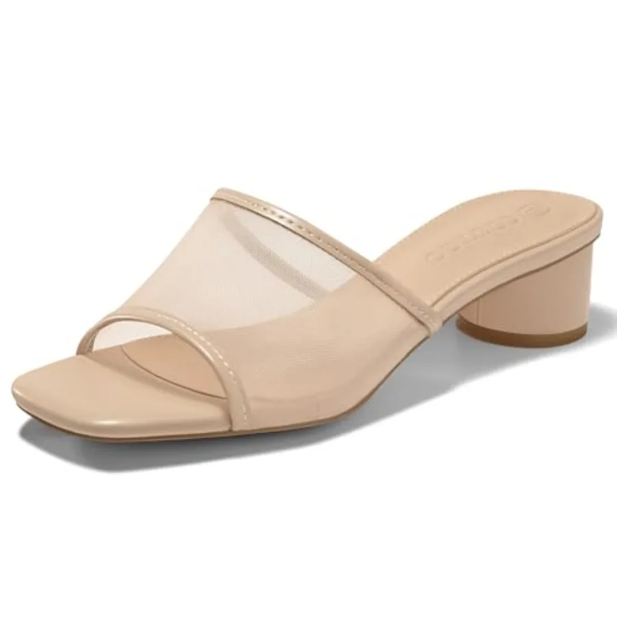 

Coutgo Women's Square Open Toe Chunky Heel Slide Sandals