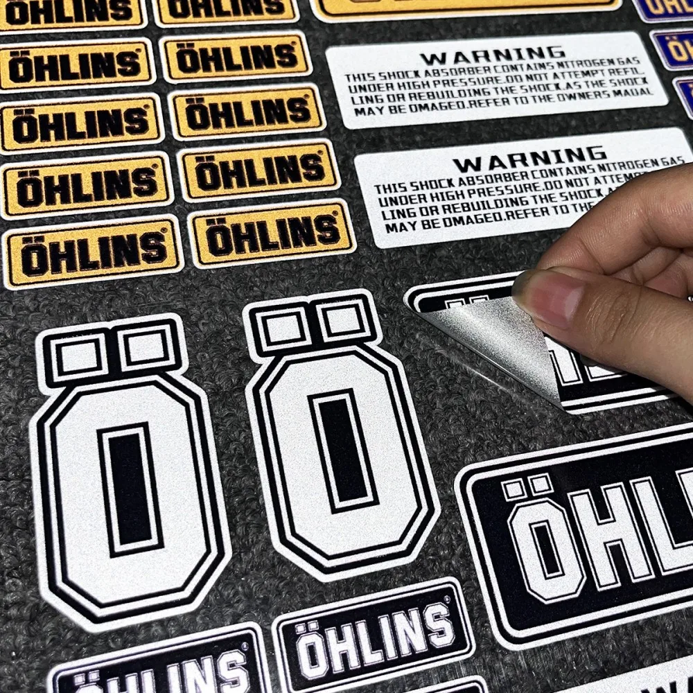 OHLINS Motorcycle Suspension Stickers Set Waterproof Reflective Decals for Motorbike Shock Absorber Tuning Accessories view 3