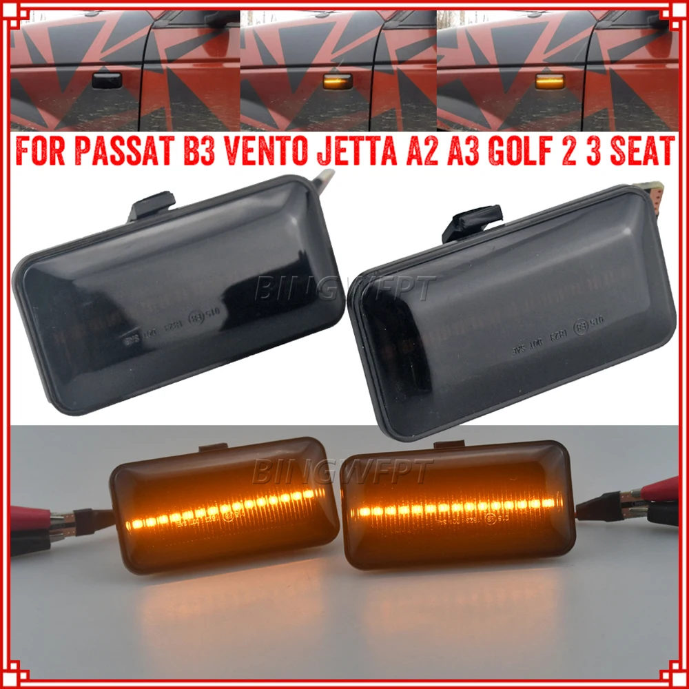 2PCS Dynamic LED Turn Signal Blinker Lamp Side Marker Light For VW Golf 3/Van 3 Variant Estate (1H5) Cabriolet (1E7) 1993 - 1998