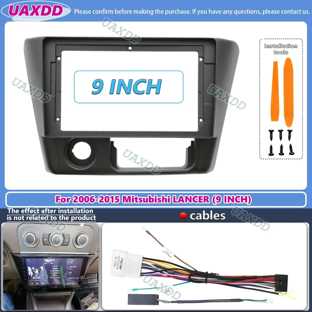 Car Radio Fascia for For Mitsubishi Lancer IX GLX 2006-2015 9 inch Stereo Panel Dashboard Kit Refitting Installation Frame cable