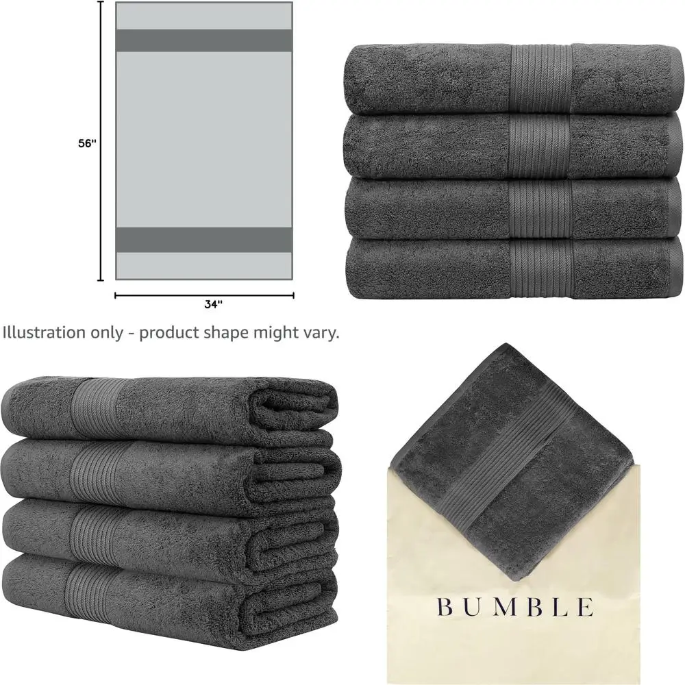 

Большие банные полотенца плотностью 650 GSM | 34x56 дюймов | Плюшевый и впитывающий материал | Быстросохнущие, плотные хлопковые полотенца, 4 штуки, серый цвет