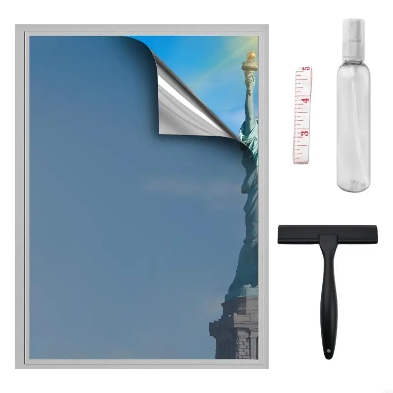 L43A Simple Application fixed Window Shade 60x200cm Dark Blue Silver Tone Deflects Warmth And Reduces Sun Brightness Indoors
