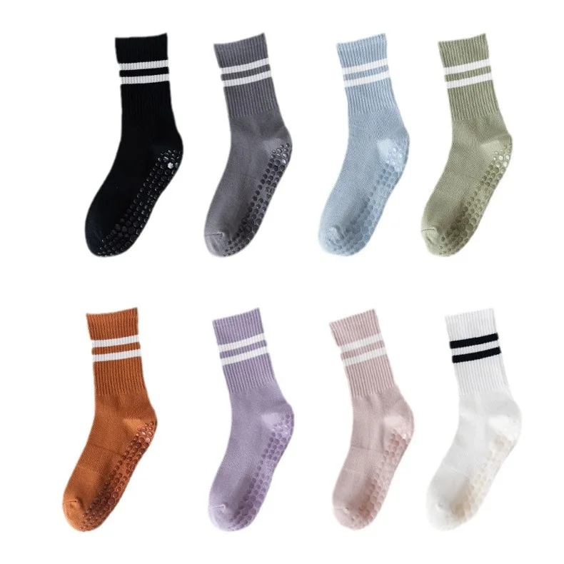 تيري اليوغا جورب القطن سيليكون سميكة عدم الانزلاق منتصف العجل جوارب بيلاتيس جوارب يمكن السير بها على الأرض النساء داخلي الرقص اللياقة البدنية جوارب رياضية