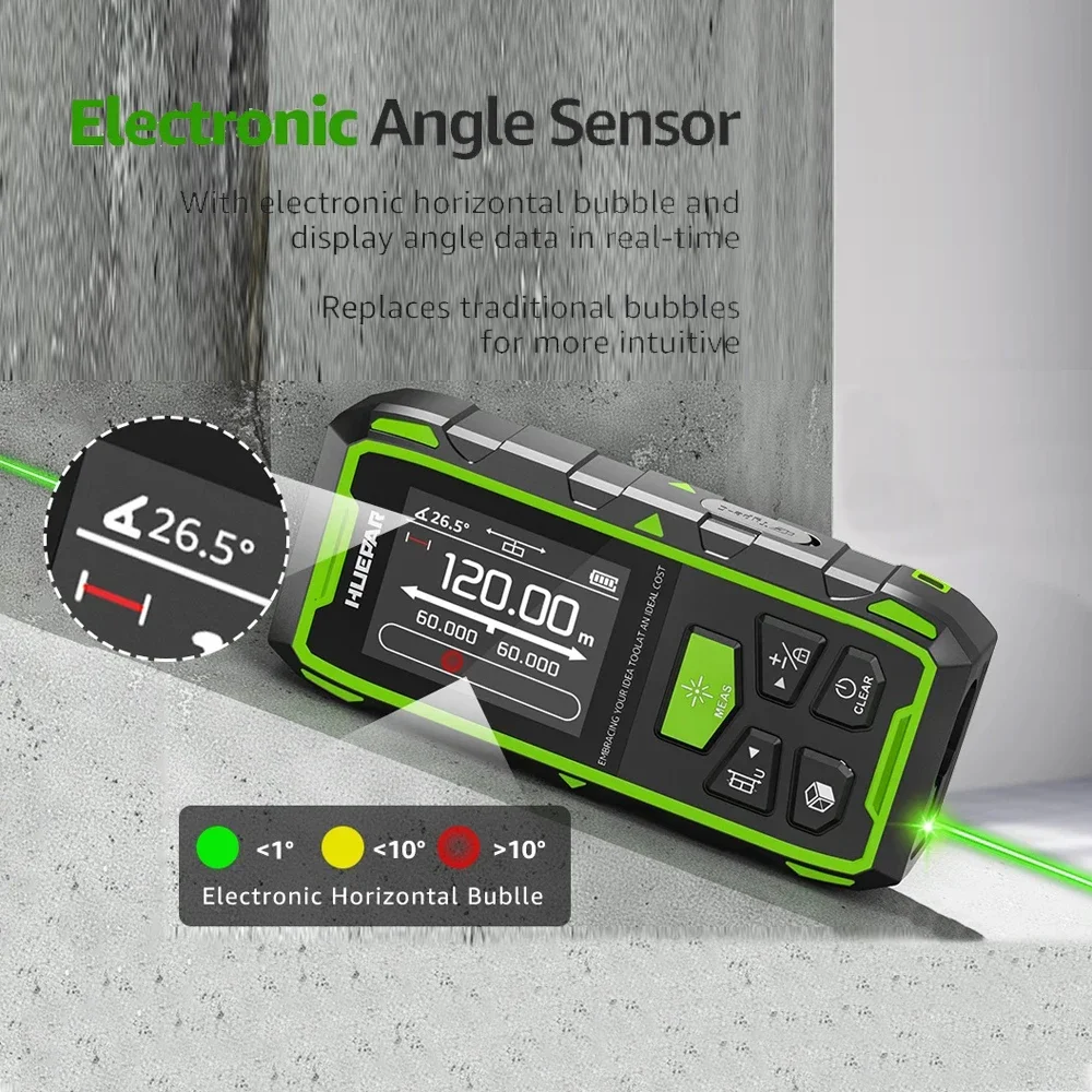 Peiqi Huepar Dual L Rangefinder Green Beam L Meter 120M/200M أداة قياس وحدة متعددة مع شاشة LCD بإضاءة خلفية وUSB #2