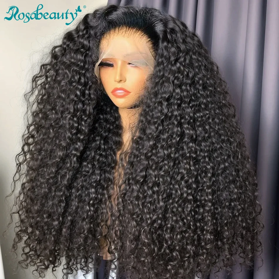 Rosabeauty 40 42 Inches HD Lace Frontal Wig Deep Wave Transparent 13X4 Lace Front Wig Brazilian Water Curly Lace Wigs For Women