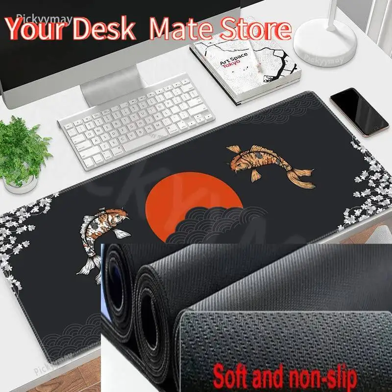 Fish Koi Gaming Mousepads Desk Rug Gamer Mousepad Large Mouse Mat Desk Pads Keyboard Mats Design Mouse Pad Black And White