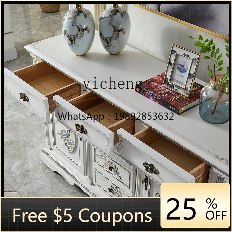 

new Chinese-style entrance cabinet foyer custom-painted classical decorative cabinet solid wood dining side white