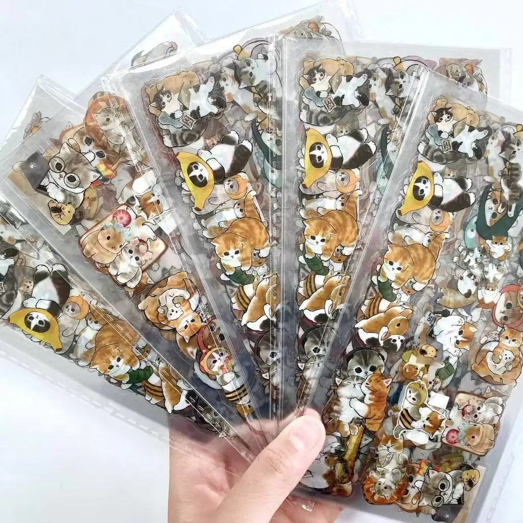 

10 листов прозрачных декоративных наклеек с кошачьим узором из ПЭТ для DIY-творчества, украшения дневников и декора магазинов-бутиков