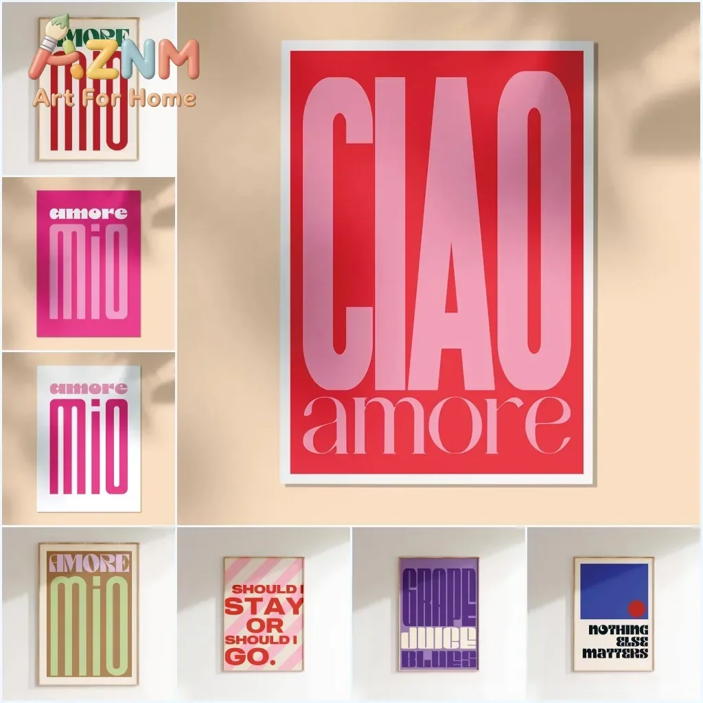Minimalism Decor Posters Quotes Wall Art Canvas Painting Inspired Music Ciao Amore With Love Prints Living Room Home Decor