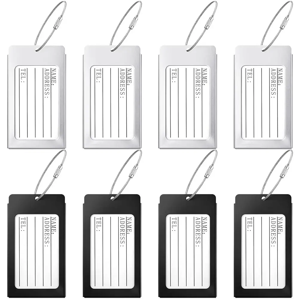 

8 Pieces Luggage Tags Business Card Holder Aluminium Metal Durable Travel ID Bag Tag Bulk for Suitcases Backpacks Baggage Nam