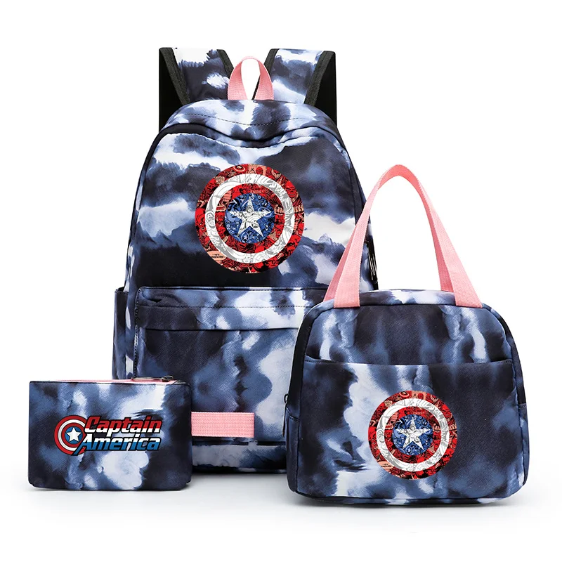 The Avengers Captain America Colorful Backpack with Lunch Bag Rucksack Casual School Bags for Student Teenagers Sets