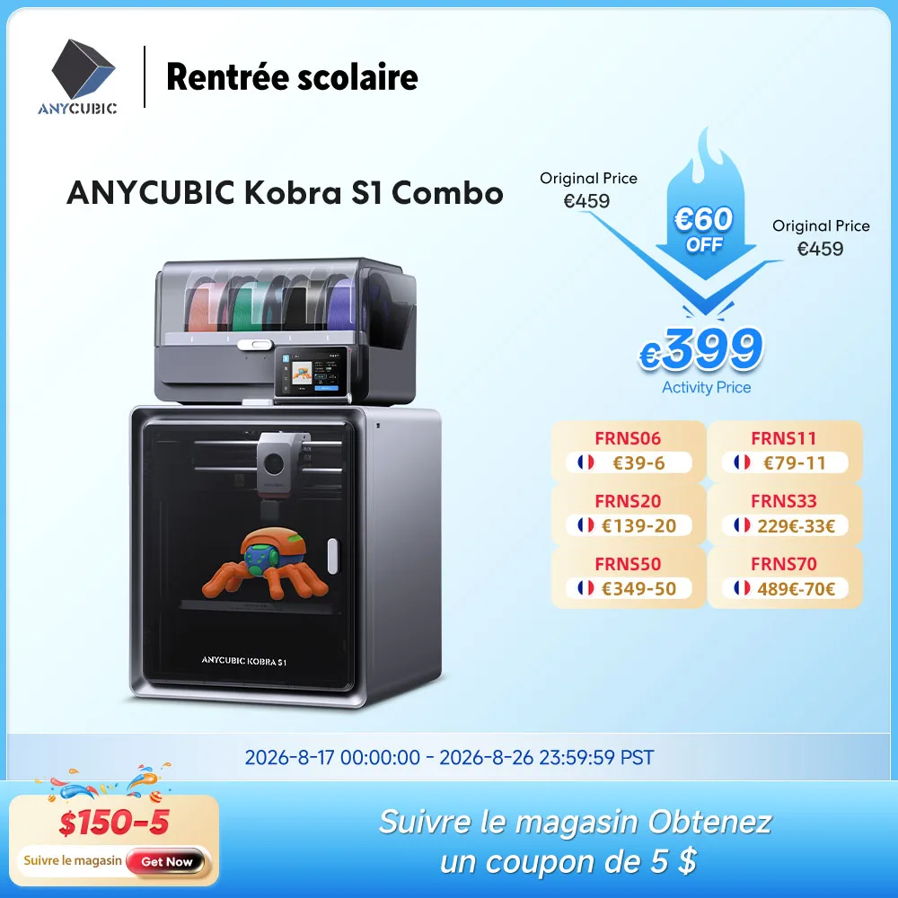 Anycubic Kobra S1 Combo imprimante 3D multicolore jusqu'à 600 mm/s impression haute vitesse nivellement automatique Structure CoreXY extrudeuse directe