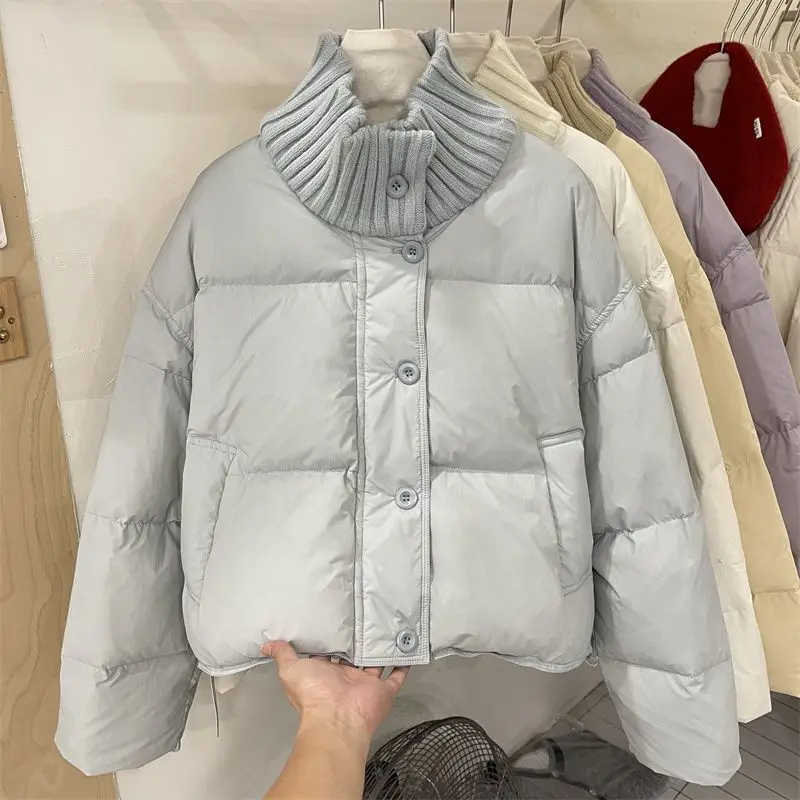 

2025 модное вязаное зимнее пальто, однотонное однобортное теплое хлопковое пальто, корейская свободная повседневная парка, верхняя одежда