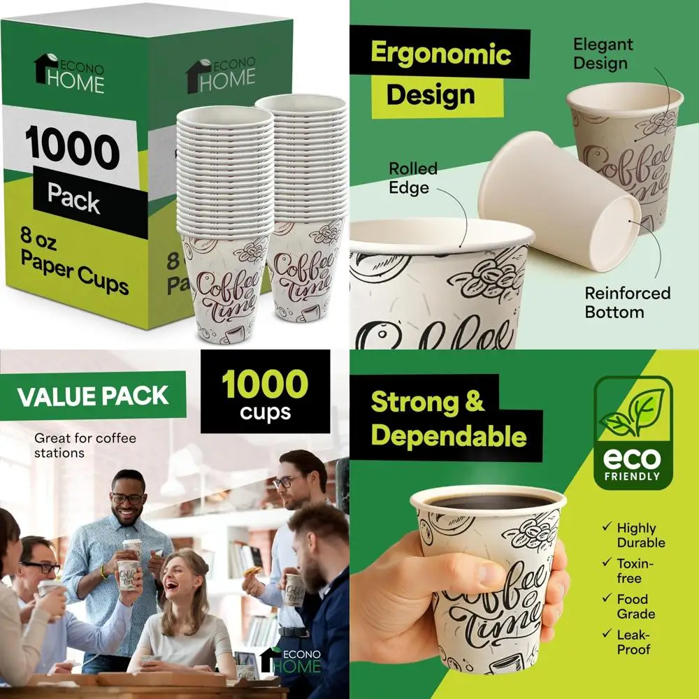 

Disposable 8 oz Paper Cups 1000 Pack for Hot and Cold Drinks, Tea, Water, Juice - Eco-Friendly Beverage Cups
