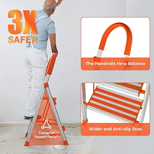 2 Step Ladder Aluminum Lightweight Folding Step Stool Portable Home and Kitchen Sturdy Stepladder 500lbs EN131 Little