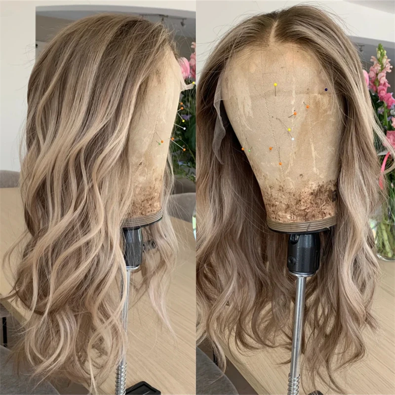 

Парик Gluelees Ombre Blonde Brown, 13x4 HD, синтетический, с кружевной передней частью, с натуральной волной, 28 дюймов, для вечеринок, с бесплатной доставкой