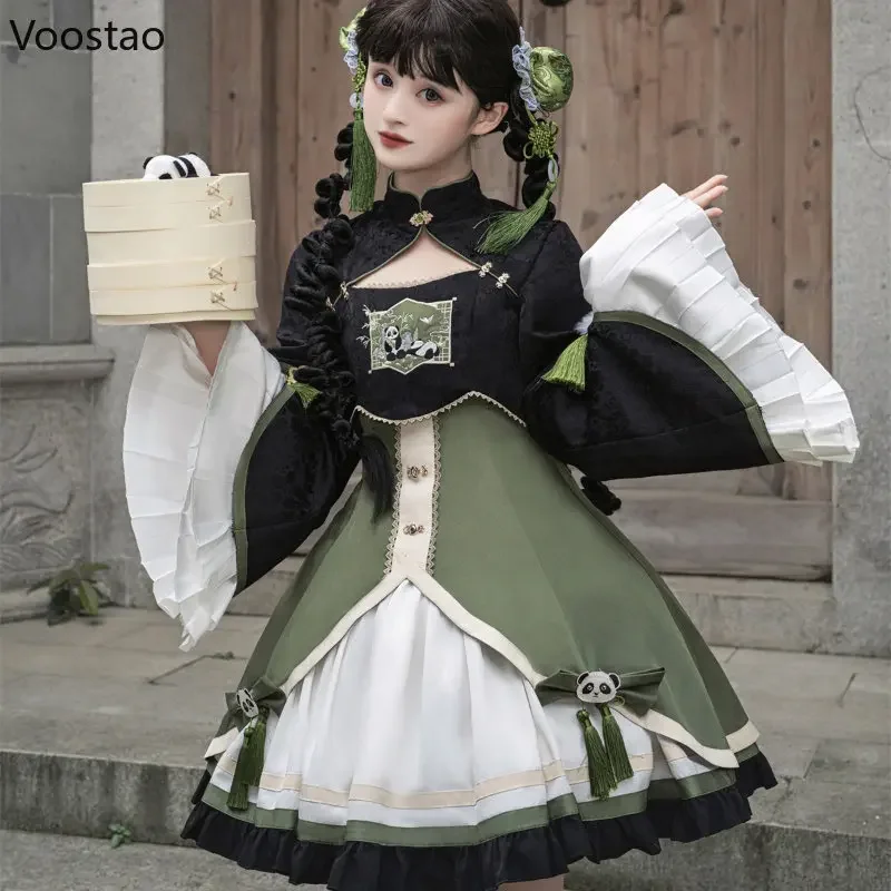 Chinese Style Lolita Princess ON Dress Sweet Women Cute Panda Embroidery Tea Party Dresses Vintage Cute Girls Y2k Punk Dresses M