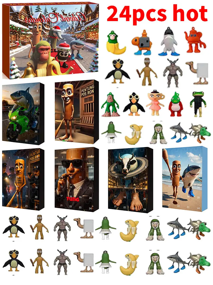 NEW Italian Brainrot Advent Calendar Tung Tung Sahur Figure Set Blind Box Bombardino Shimpanzini Bananini Tralalero Tralala Gift