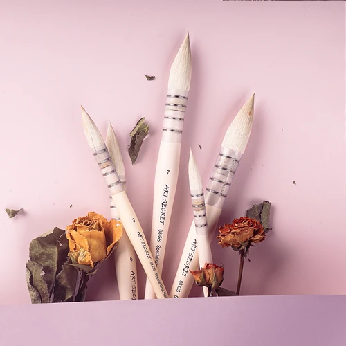 Artsecret-mango de madera de pelo de cabra de alto grado 88GS, punta de corte, cabeza suave, pincel de Arte de acuarela, herramienta de pintura, suministros de artista, 1 ud.