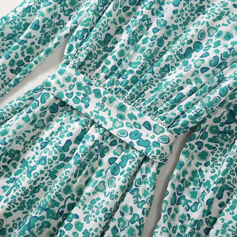 Kate princess green leopard print women dress fashion long sleeve A-Line dresses